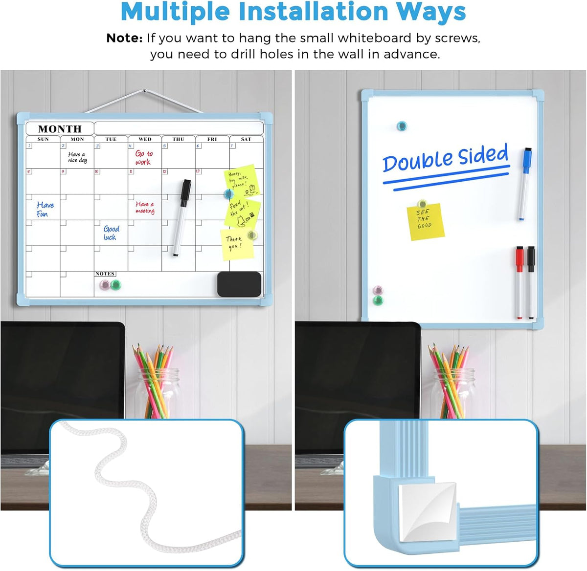 Monthly Calendar Dry Erase Board for Wall, 16"x12", White Frame