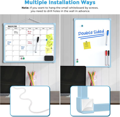 Monthly Calendar Dry Erase Board for Wall, 16"x12", White Frame