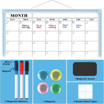 Monthly Calendar Dry Erase Board for Wall, 16"x12", White Frame