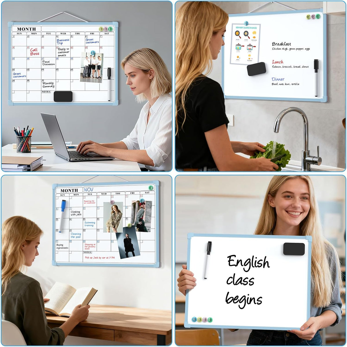 Monthly Calendar Dry Erase Board for Wall, 16"x12", White Frame