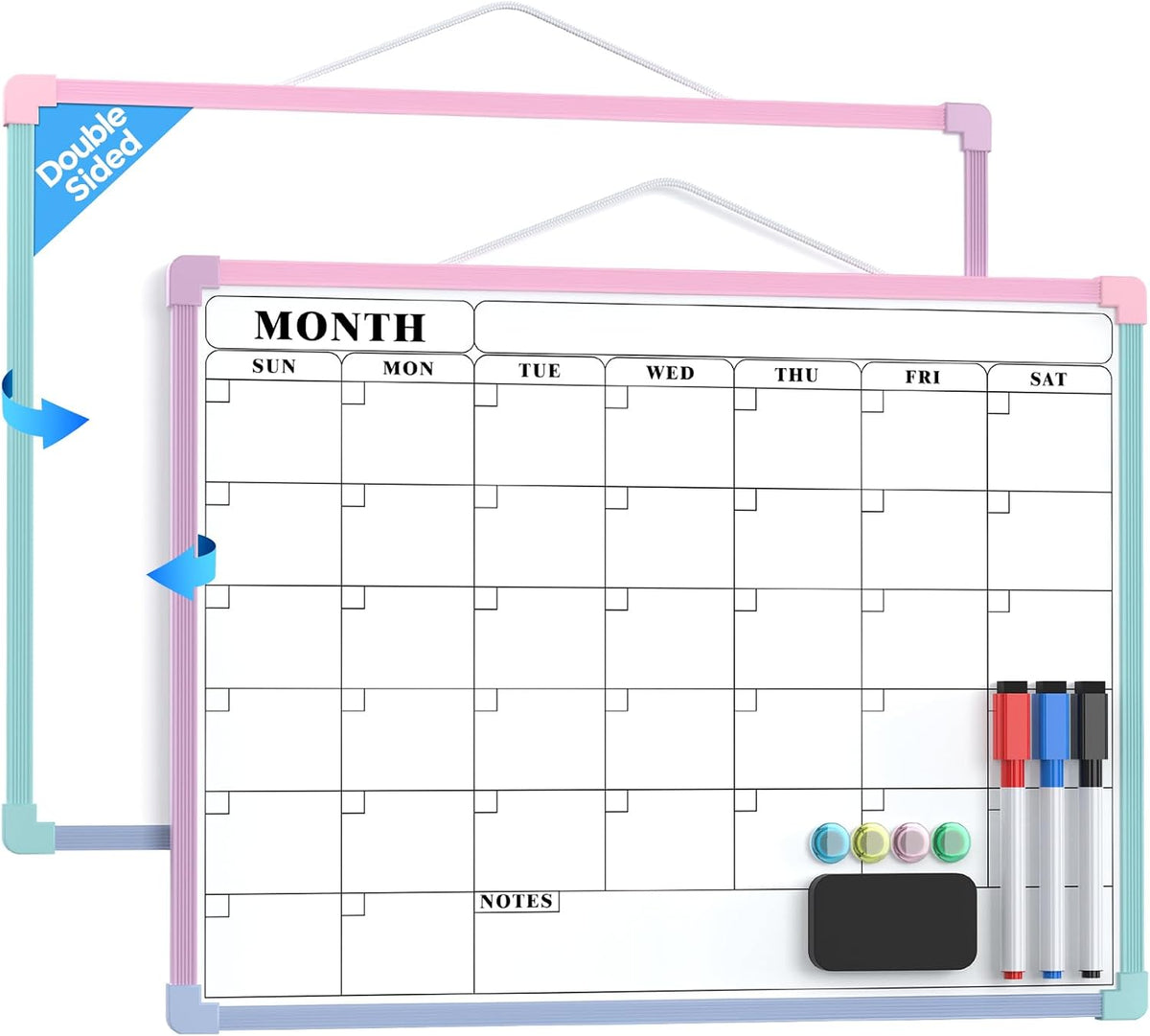 Monthly Calendar Dry Erase Board for Wall, 16"x12", White Frame