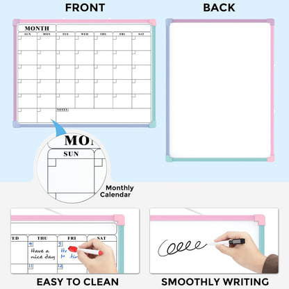 Monthly Calendar Dry Erase Board for Wall, 16"x12", White Frame