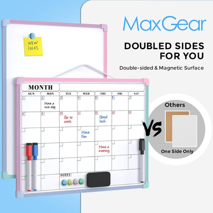 Monthly Calendar Dry Erase Board for Wall, 16"x12", White Frame