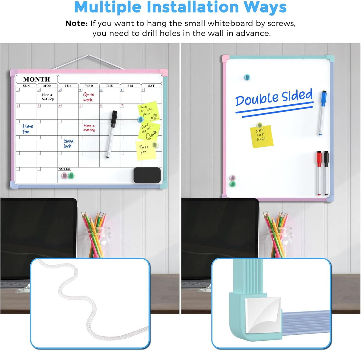 Monthly Calendar Dry Erase Board for Wall, 16"x12", White Frame