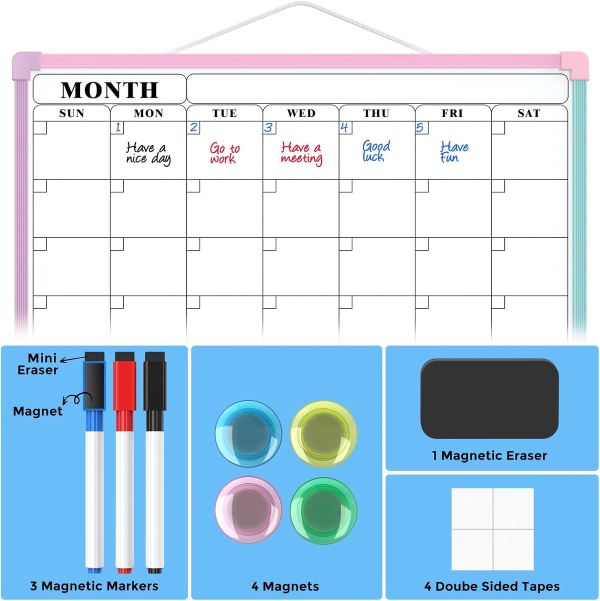Monthly Calendar Dry Erase Board for Wall, 16"x12", White Frame