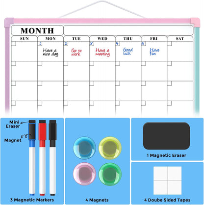 Monthly Calendar Dry Erase Board for Wall, 16"x12", White Frame