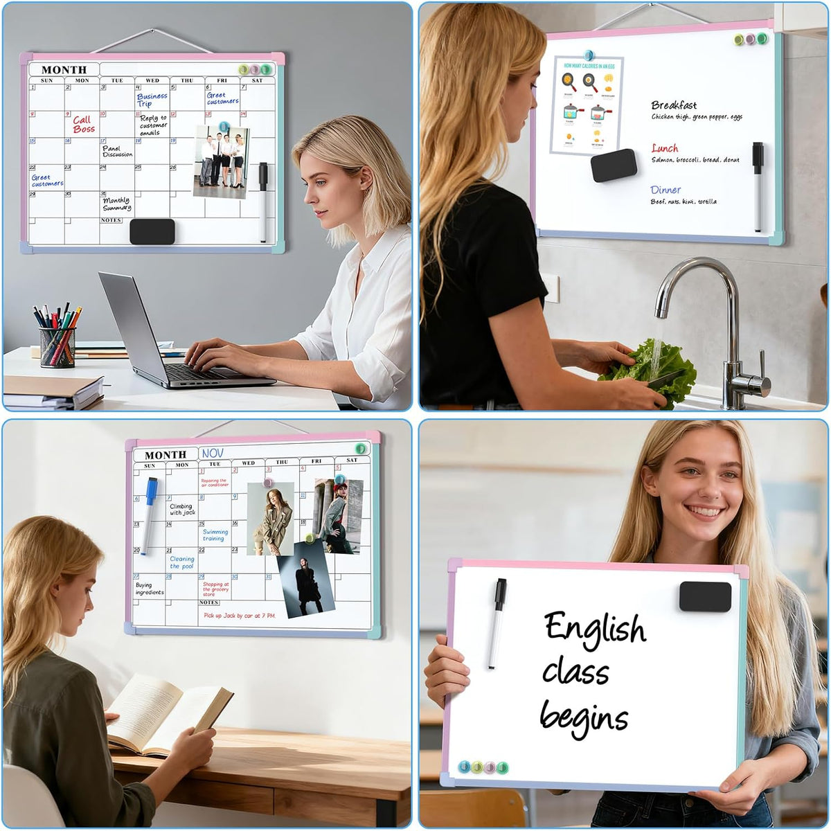 Monthly Calendar Dry Erase Board for Wall, 16"x12", White Frame