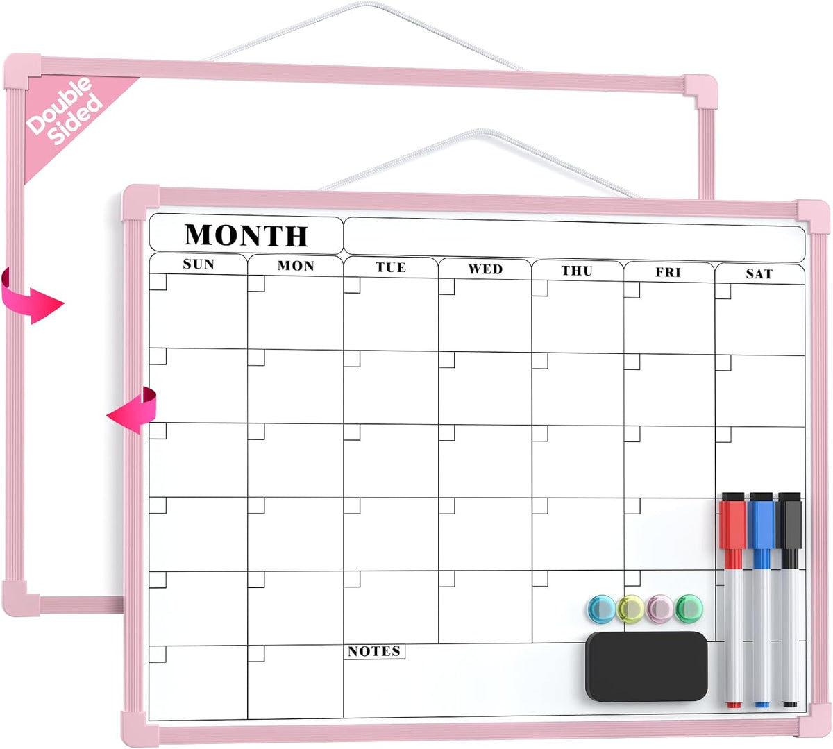 Monthly Calendar Dry Erase Board for Wall, 16"x12", White Frame
