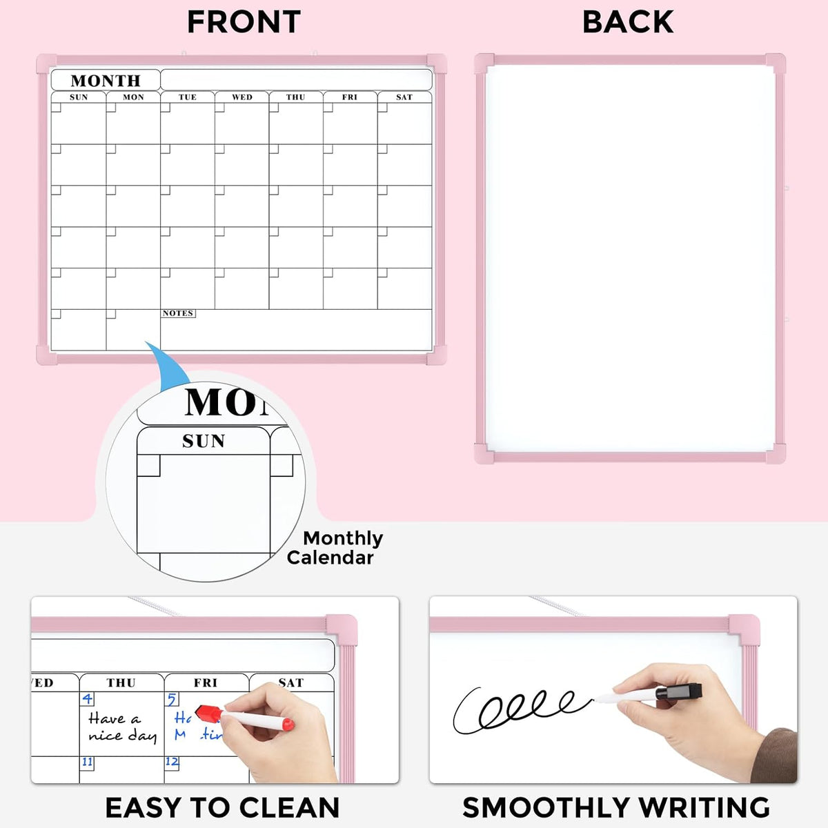 Monthly Calendar Dry Erase Board for Wall, 16"x12", White Frame