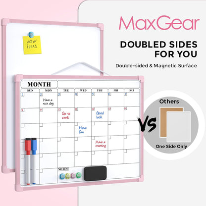 Monthly Calendar Dry Erase Board for Wall, 16"x12", White Frame