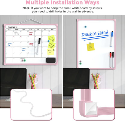 Monthly Calendar Dry Erase Board for Wall, 16"x12", White Frame