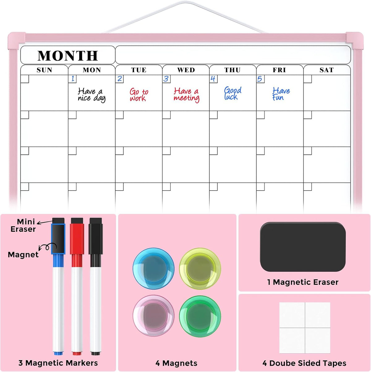 Monthly Calendar Dry Erase Board for Wall, 16"x12", White Frame