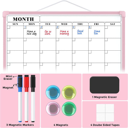 Monthly Calendar Dry Erase Board for Wall, 16"x12", White Frame