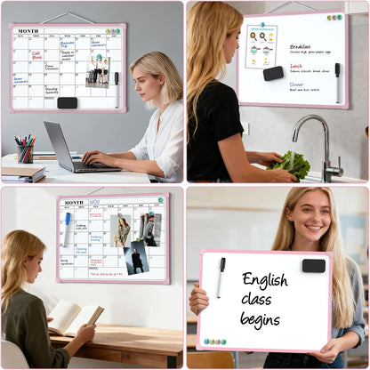Monthly Calendar Dry Erase Board for Wall, 16"x12", White Frame
