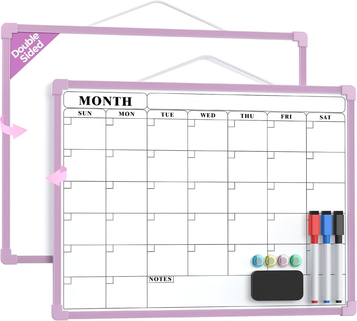 Monthly Calendar Dry Erase Board for Wall, 16"x12", White Frame