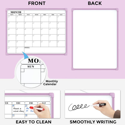 Monthly Calendar Dry Erase Board for Wall, 16"x12", White Frame