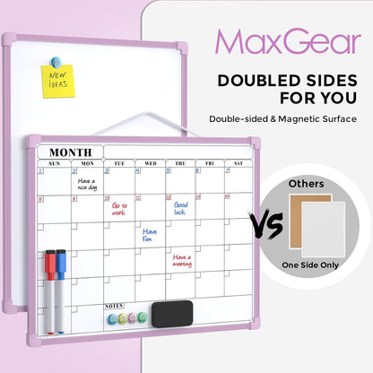 Monthly Calendar Dry Erase Board for Wall, 16"x12", White Frame
