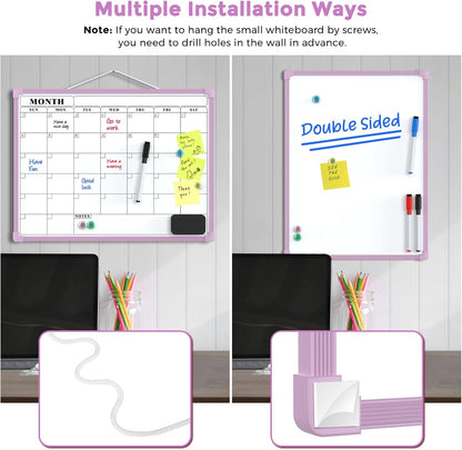 Monthly Calendar Dry Erase Board for Wall, 16"x12", White Frame