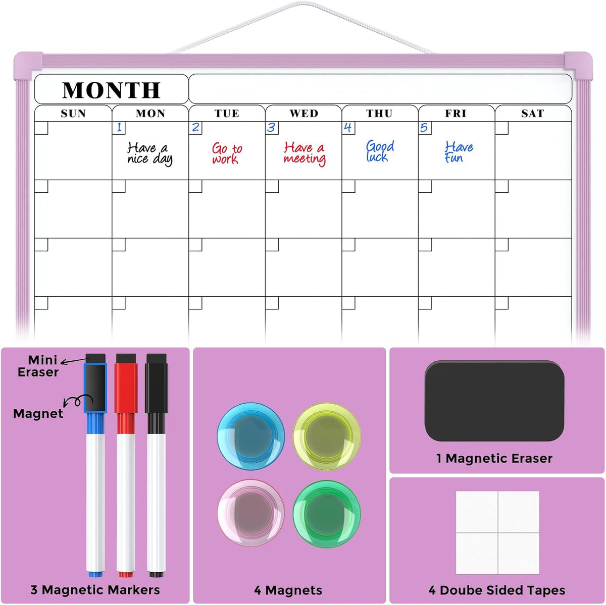 Monthly Calendar Dry Erase Board for Wall, 16"x12", White Frame