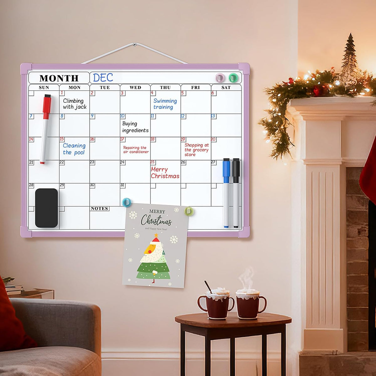 Monthly Calendar Dry Erase Board for Wall, 16"x12", White Frame