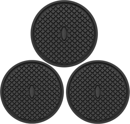 Silicone Coasters for Drinks, Thickened Black Coaster with Deep Tray Grooved Design Cup Mat, Washable Heat Resistant Durable Non-Slip Coasters for Coffee Table Wooden Desk Kitchen Bar