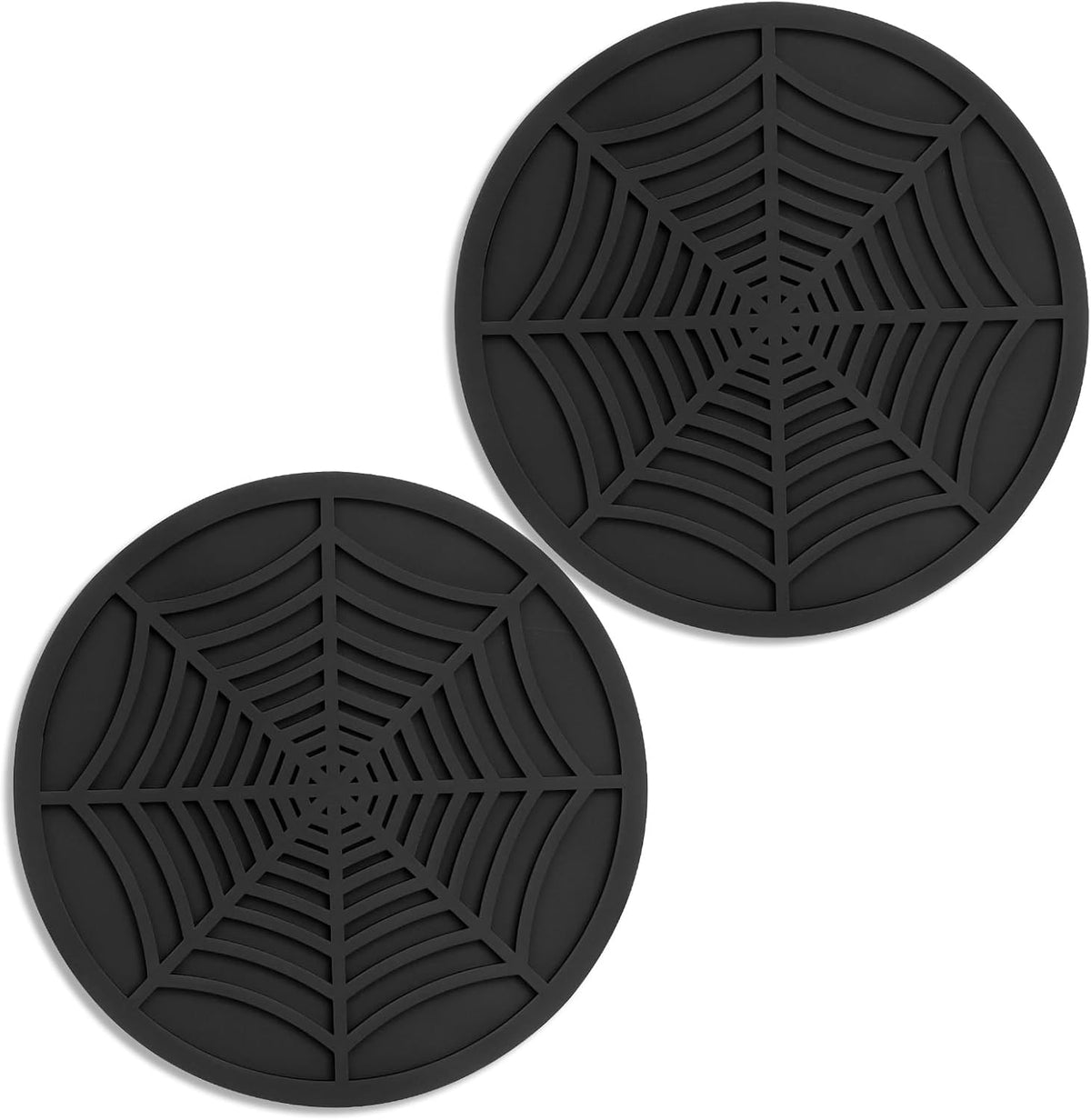 Silicone Coasters for Drinks, Thickened Black Coaster with Deep Tray Grooved Design Cup Mat, Washable Heat Resistant Durable Non-Slip Coasters for Coffee Table Wooden Desk Kitchen Bar