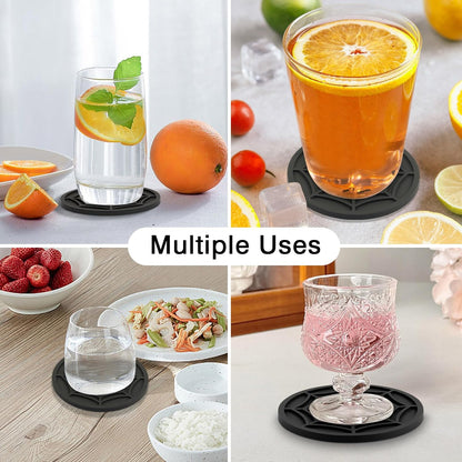 Silicone Coasters for Drinks, Thickened Black Coaster with Deep Tray Grooved Design Cup Mat, Washable Heat Resistant Durable Non-Slip Coasters for Coffee Table Wooden Desk Kitchen Bar