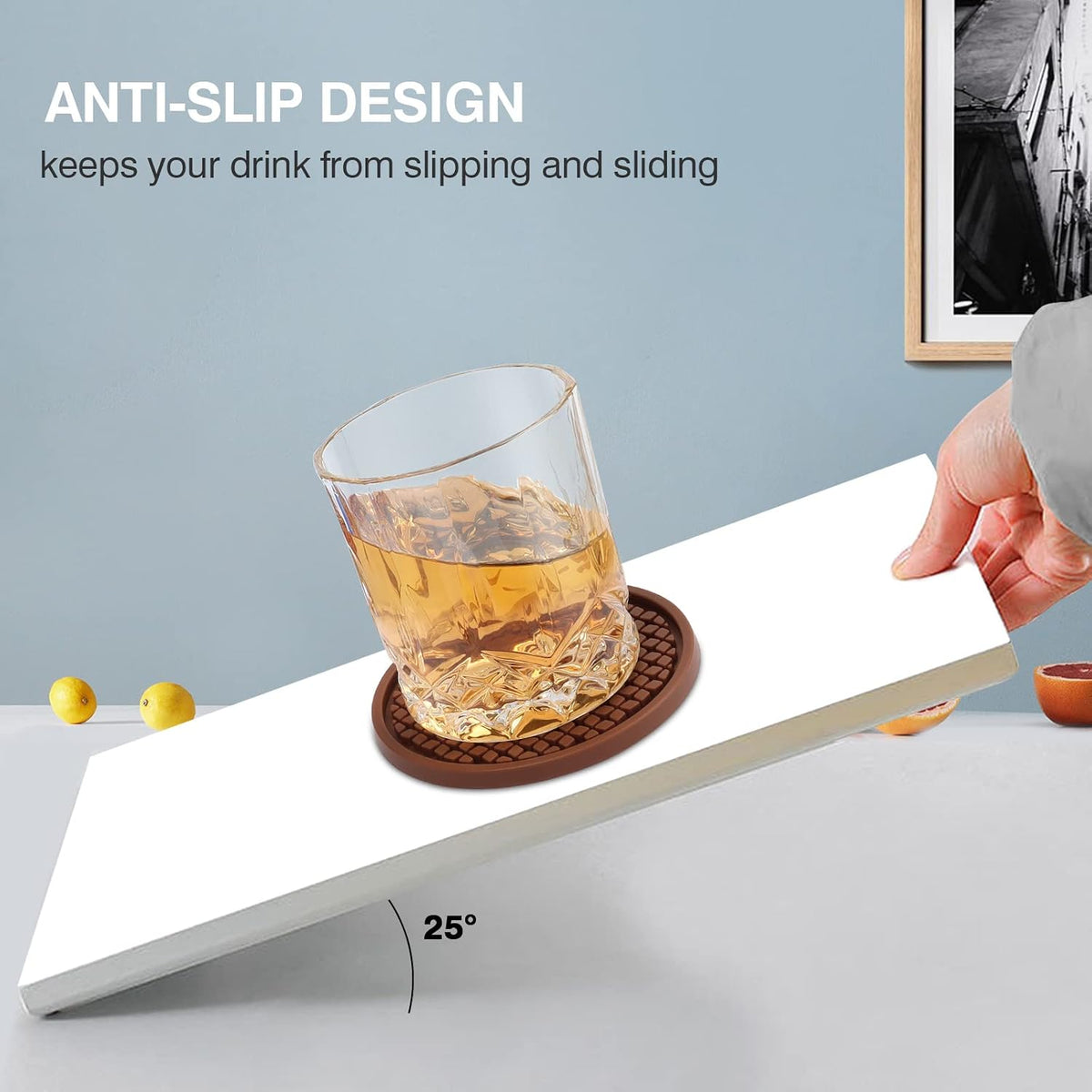 Silicone Coasters for Drinks, Thickened Black Coaster with Deep Tray Grooved Design Cup Mat, Washable Heat Resistant Durable Non-Slip Coasters for Coffee Table Wooden Desk Kitchen Bar