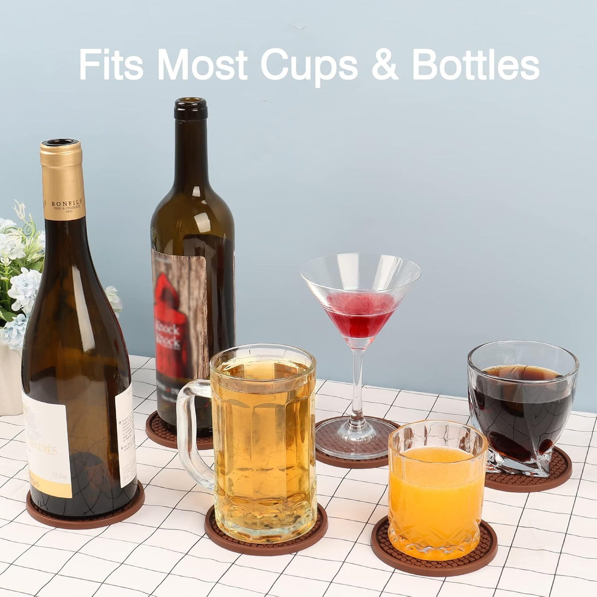 Silicone Coasters for Drinks, Thickened Black Coaster with Deep Tray Grooved Design Cup Mat, Washable Heat Resistant Durable Non-Slip Coasters for Coffee Table Wooden Desk Kitchen Bar