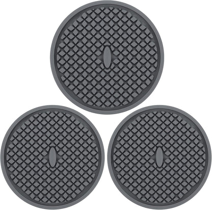 Silicone Coasters for Drinks, Thickened Black Coaster with Deep Tray Grooved Design Cup Mat, Washable Heat Resistant Durable Non-Slip Coasters for Coffee Table Wooden Desk Kitchen Bar