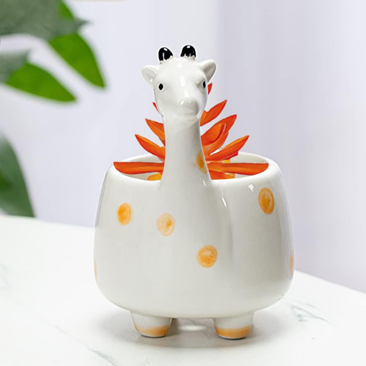 White Dinosaur Ceramic Succulent Planter Flower Plant Pot Window Box with Saucer Cartoon Animal Decor, 5 Inch, Indoor Outdoor