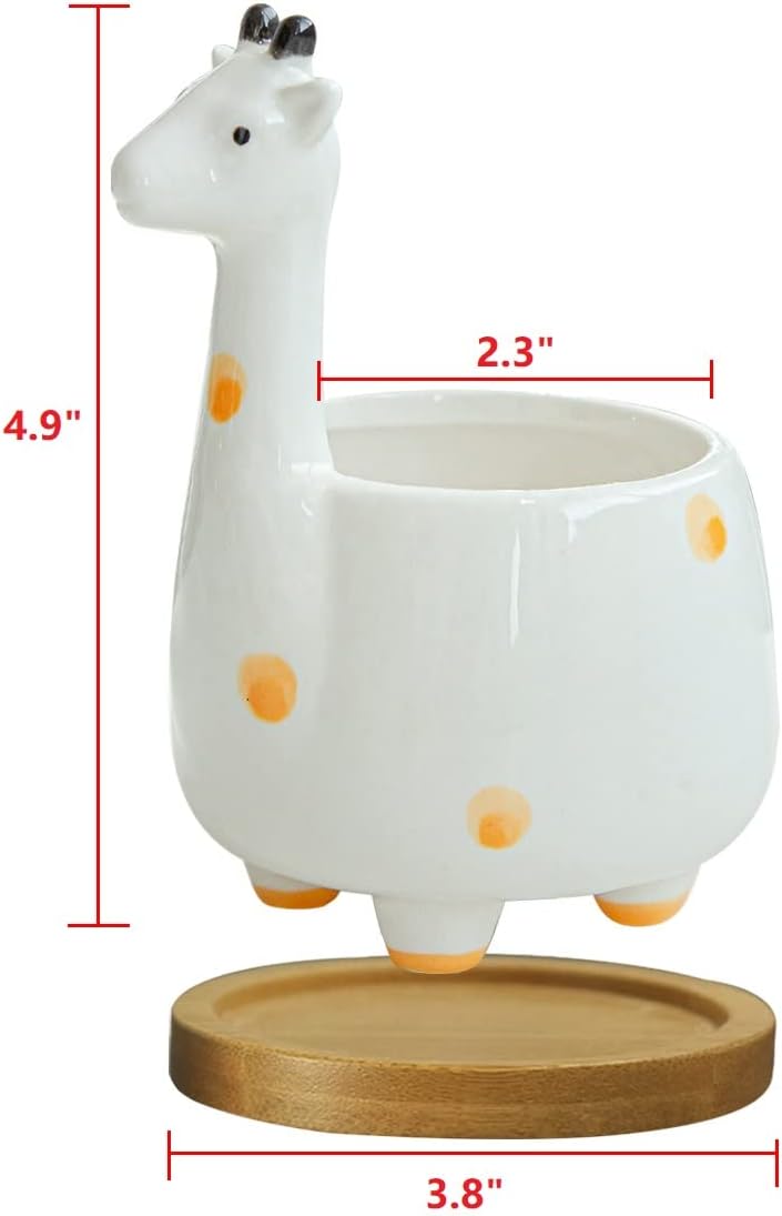White Dinosaur Ceramic Succulent Planter Flower Plant Pot Window Box with Saucer Cartoon Animal Decor, 5 Inch, Indoor Outdoor