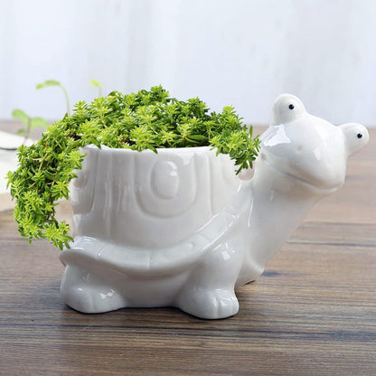 White Dinosaur Ceramic Succulent Planter Flower Plant Pot Window Box with Saucer Cartoon Animal Decor, 5 Inch, Indoor Outdoor