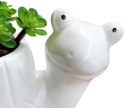 White Dinosaur Ceramic Succulent Planter Flower Plant Pot Window Box with Saucer Cartoon Animal Decor, 5 Inch, Indoor Outdoor