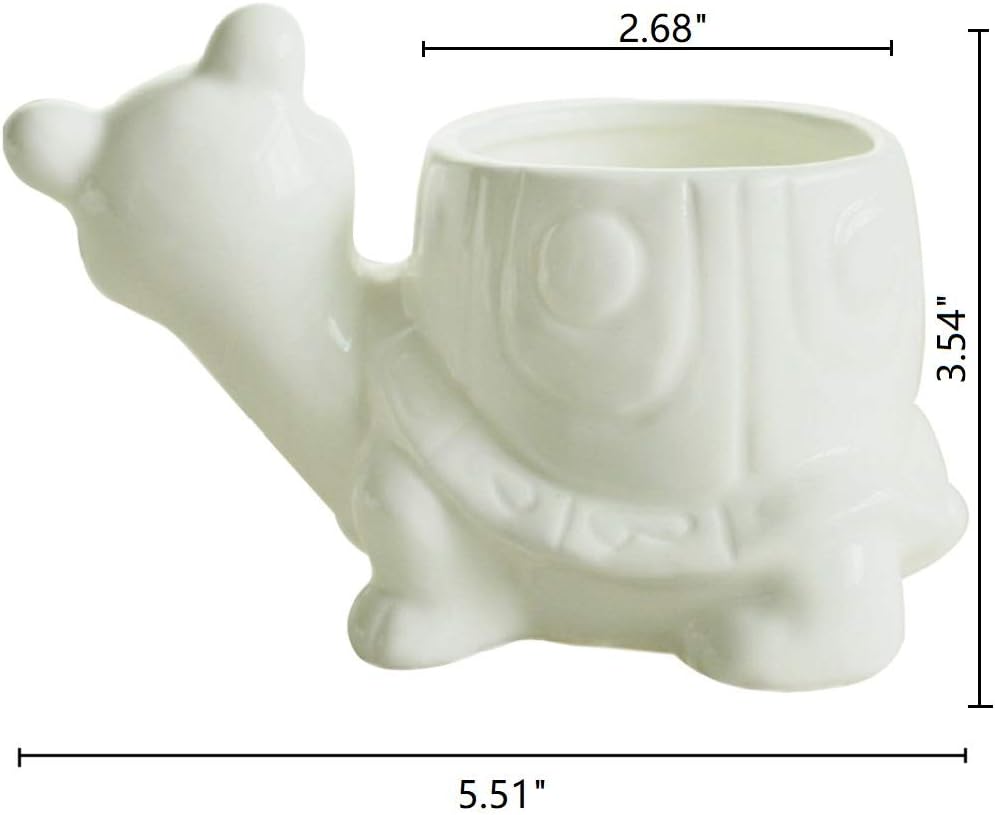 White Dinosaur Ceramic Succulent Planter Flower Plant Pot Window Box with Saucer Cartoon Animal Decor, 5 Inch, Indoor Outdoor