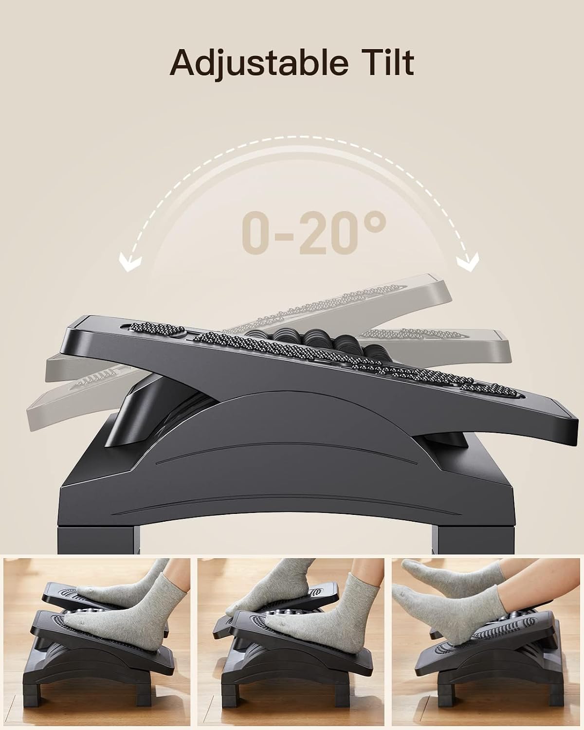 Adjustable Foot Rest Under Desk with Massage Texture and Roller