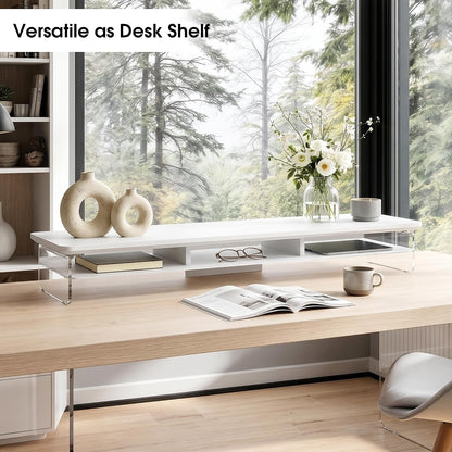 42.5" Dual Monitor Stand with Clear Acrylic Legs, White