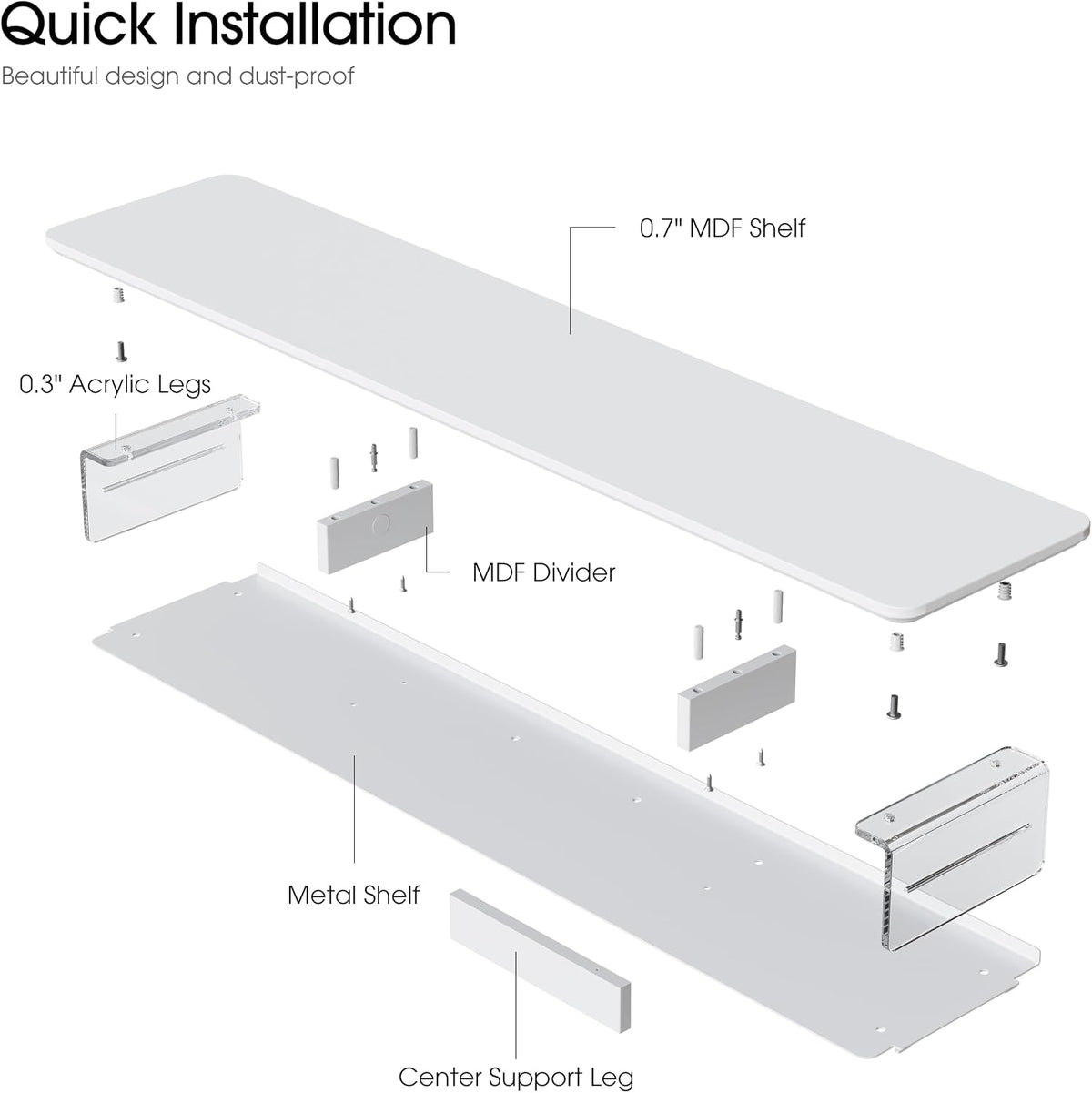 42.5" Dual Monitor Stand with Clear Acrylic Legs, White
