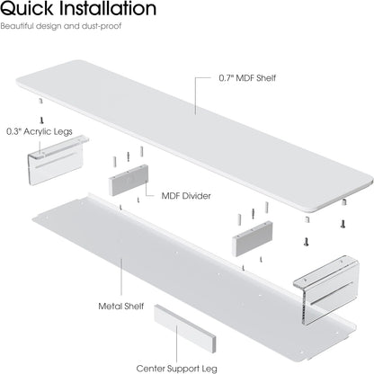 42.5" Dual Monitor Stand with Clear Acrylic Legs, White