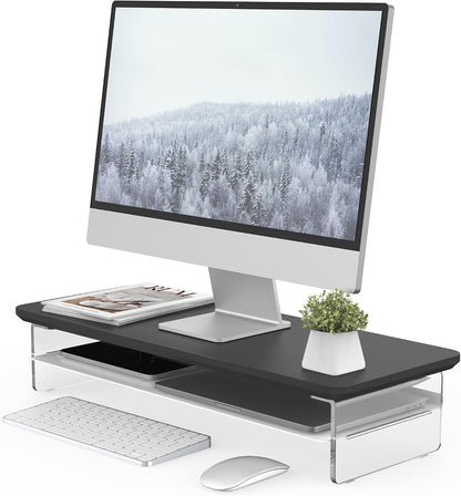 42.5" Dual Monitor Stand with Clear Acrylic Legs, White