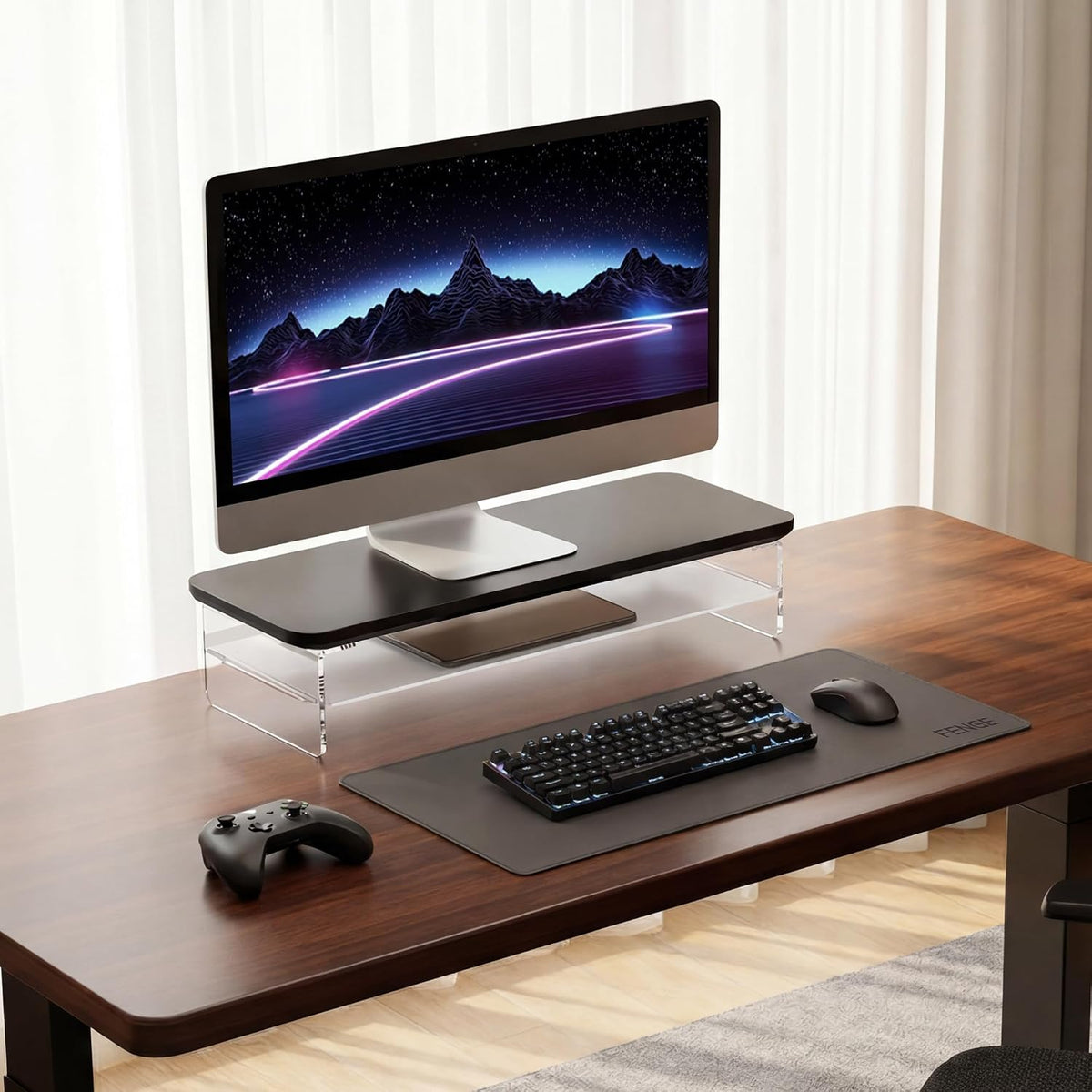42.5" Dual Monitor Stand with Clear Acrylic Legs, White