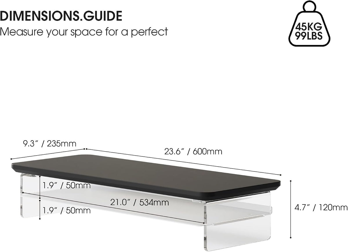 42.5" Dual Monitor Stand with Clear Acrylic Legs, White