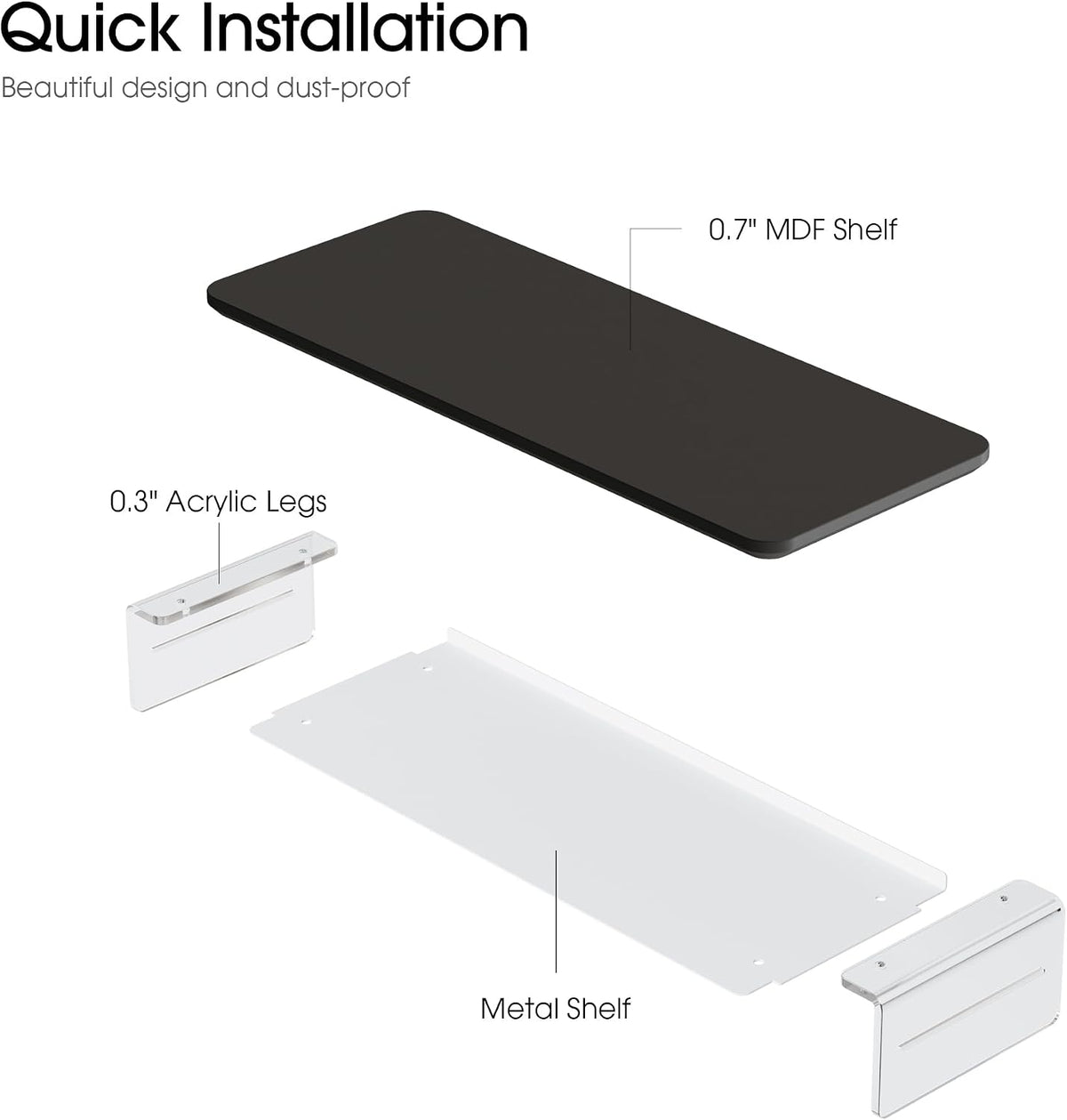42.5" Dual Monitor Stand with Clear Acrylic Legs, White