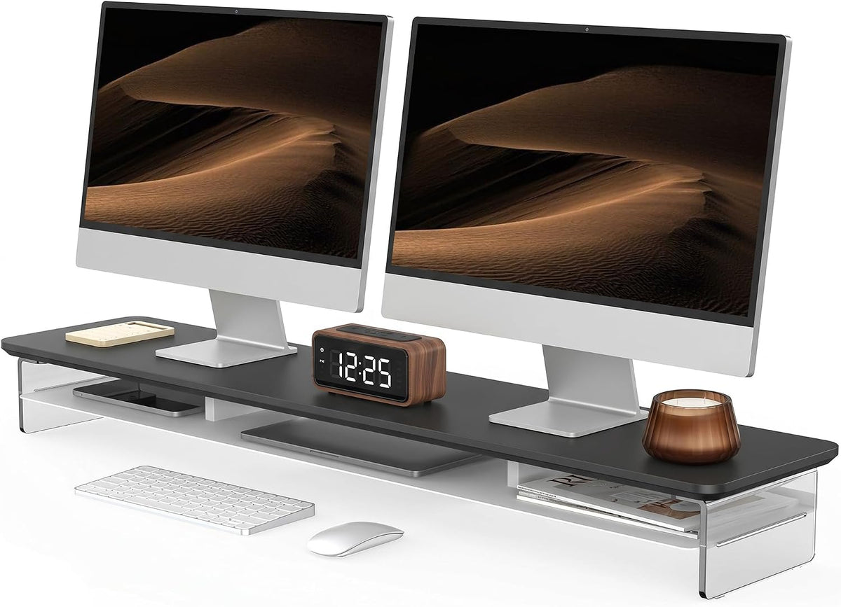 42.5" Dual Monitor Stand with Clear Acrylic Legs, White