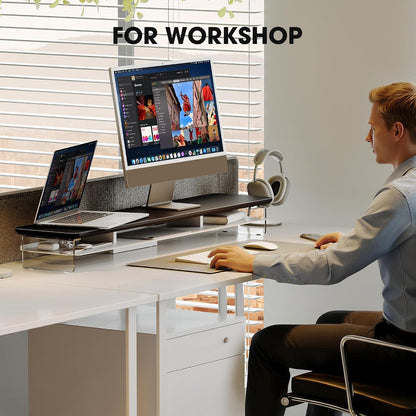 42.5" Dual Monitor Stand with Clear Acrylic Legs, White