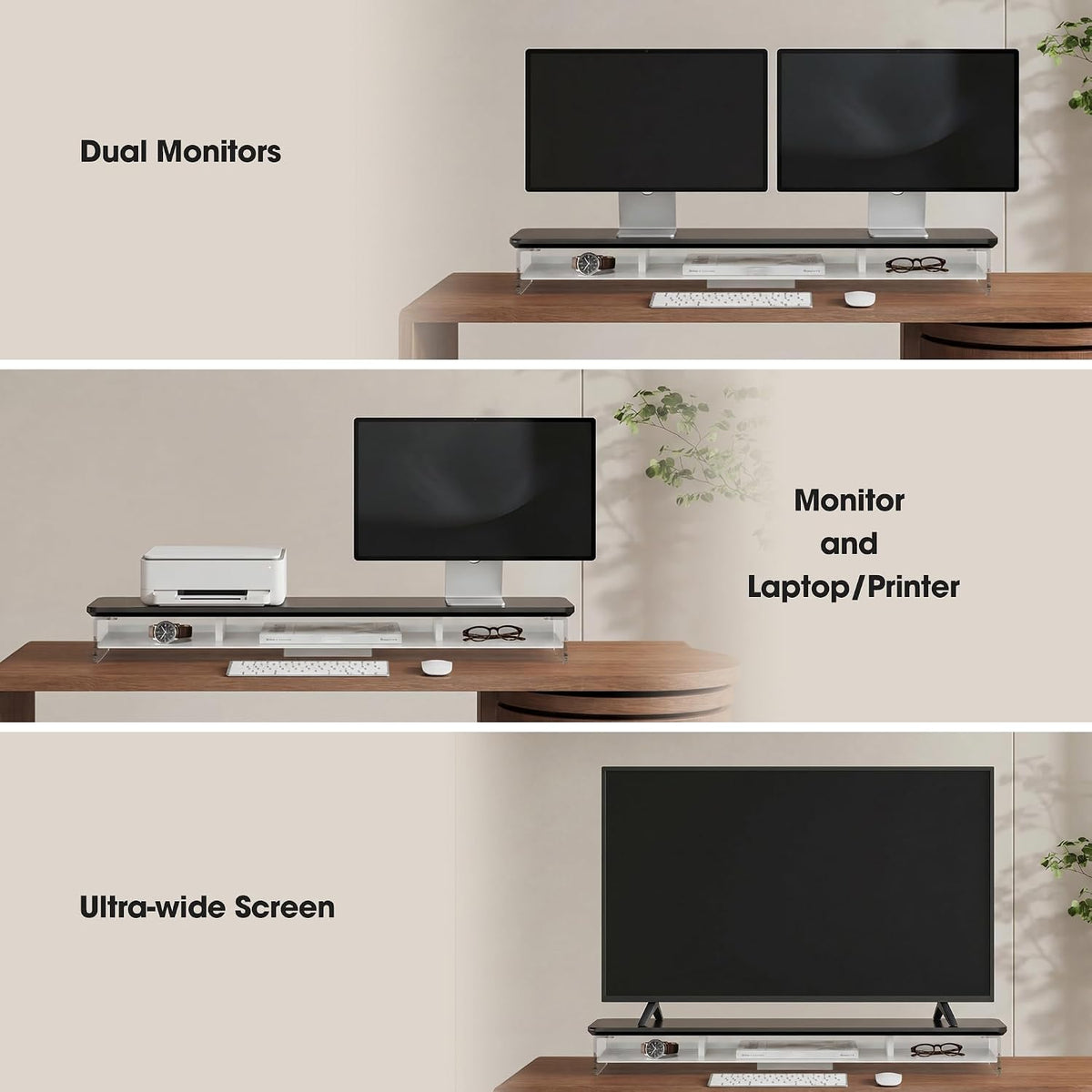 42.5" Dual Monitor Stand with Clear Acrylic Legs, White