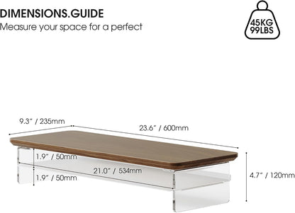42.5" Dual Monitor Stand with Clear Acrylic Legs, White