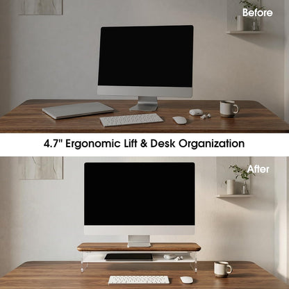 42.5" Dual Monitor Stand with Clear Acrylic Legs, White