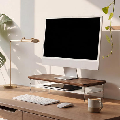 42.5" Dual Monitor Stand with Clear Acrylic Legs, White