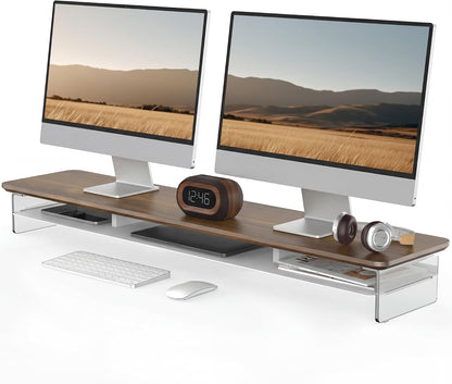 42.5" Dual Monitor Stand with Clear Acrylic Legs, White